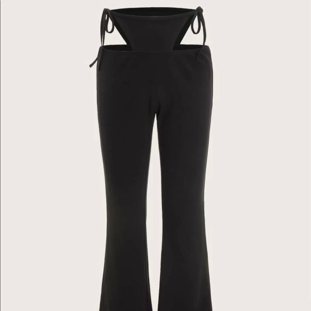 Cutout tie waist flare leg pants
